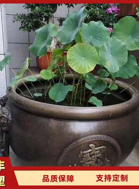 铸铜大缸公园庭院景观铸铜鱼缸仿古大缸庭院摆放风水纯铜摆件