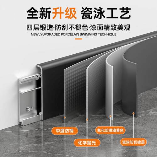铝合金卡扣踢脚板室内木纹木地板自己安装新型圆弧极简遮丑踢脚线 - 图1