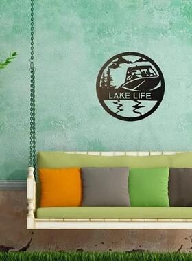 黑色金属墙壁装饰标志 - 欢迎标志，Lake House 礼品铁艺墙壁装饰