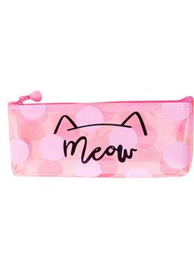 Ins Cute Girls Heart Pink Transparent Cat Pencil Bag Sall F