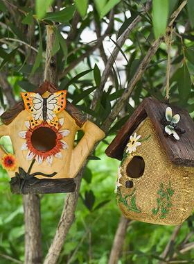 跨境热销树脂麻袋花洒鸟屋户外工艺品摆件家居花园阳台雕塑装饰品