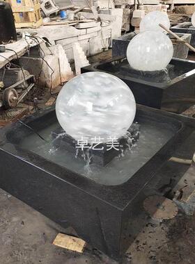 石雕喷泉风水球户外方形圆形景观喷泉玻璃水晶球风水球流水摆件