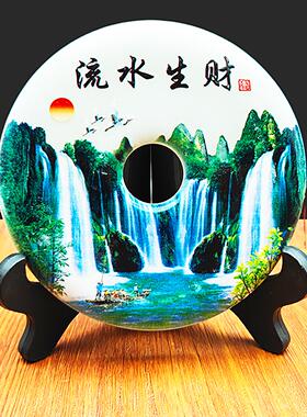 天然白玉石流水生财平安扣摆件汉白玉仙鹤和氏玉璧客厅摆件平安扣