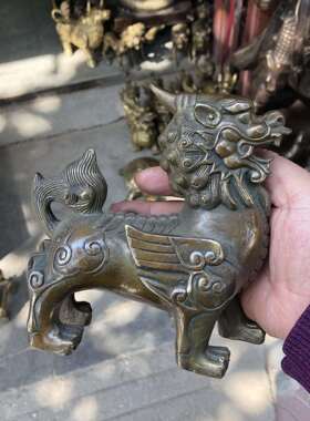 厂家直销铜仿古貔貅摆件一对风水客厅皮丘铜雕工艺品