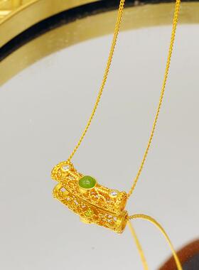 2026新款银项链女复古镶嵌天然碧玉轻奢小众锁骨链保色电镀侧身链
