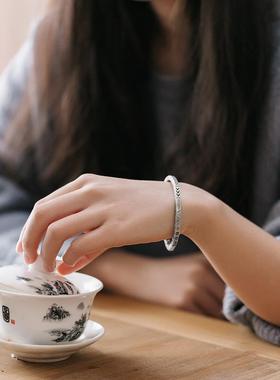 正品罗泰老银匠999男纯银森民系复古手镯士女款情侣族风礼物足银