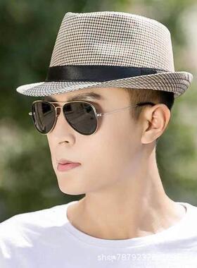 帽子男士夏天英伦爵士男款夏季小礼帽遮阳帽中年出游礼帽男青年