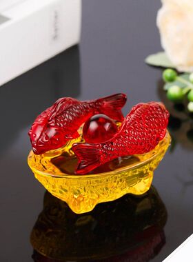 七彩琉璃鱼摆件 创意黄水晶琉璃金鱼工艺品招财摆件吉祥鱼