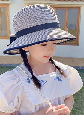 春季旅游儿童防晒帽子女童夏天遮太阳凉帽抗UV草帽宝宝渔夫帽