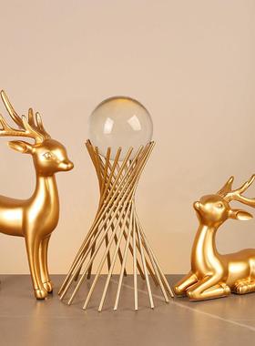 北欧风招财铜鹿摆件客厅玄关现代家居工艺品轻奢高档电视酒柜装饰