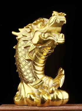 黄铜独站鳌头摆件 铜鳌鱼 龙鱼 黄铜家居桌面摆件装饰品 节日送礼