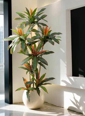 北欧ins风室内红铁树仿真植物假花绿植盆栽摆件客厅落地大型装饰