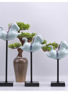 新中式陶瓷祥云马摆件家居客厅酒柜工艺品青瓷艺术书房书柜小摆设