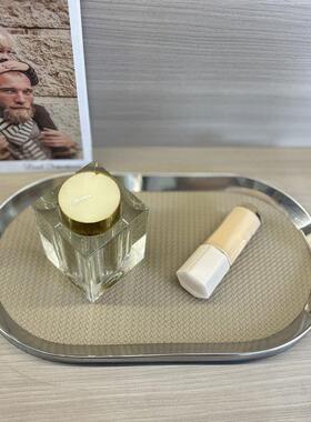 现代艺ISD首术金纳属革椭圆托盘皮样板房卫生间家居饰装饰收置物