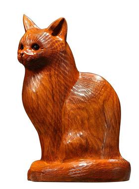 木雕摆件小猫咪实木质雕刻家居客厅装饰玄关书架办公司工艺礼品