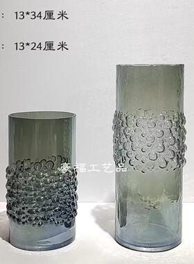 简约现代珠点灰色玻璃花瓶摆件家居样板间客厅桌面插花设计装饰