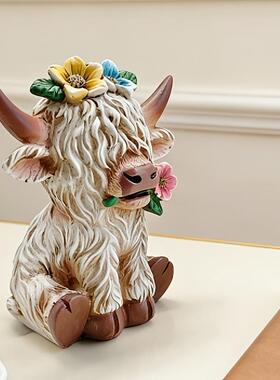 跨境新款高地牛雕像家居装饰树脂摆件创意工艺品情人节装饰礼品