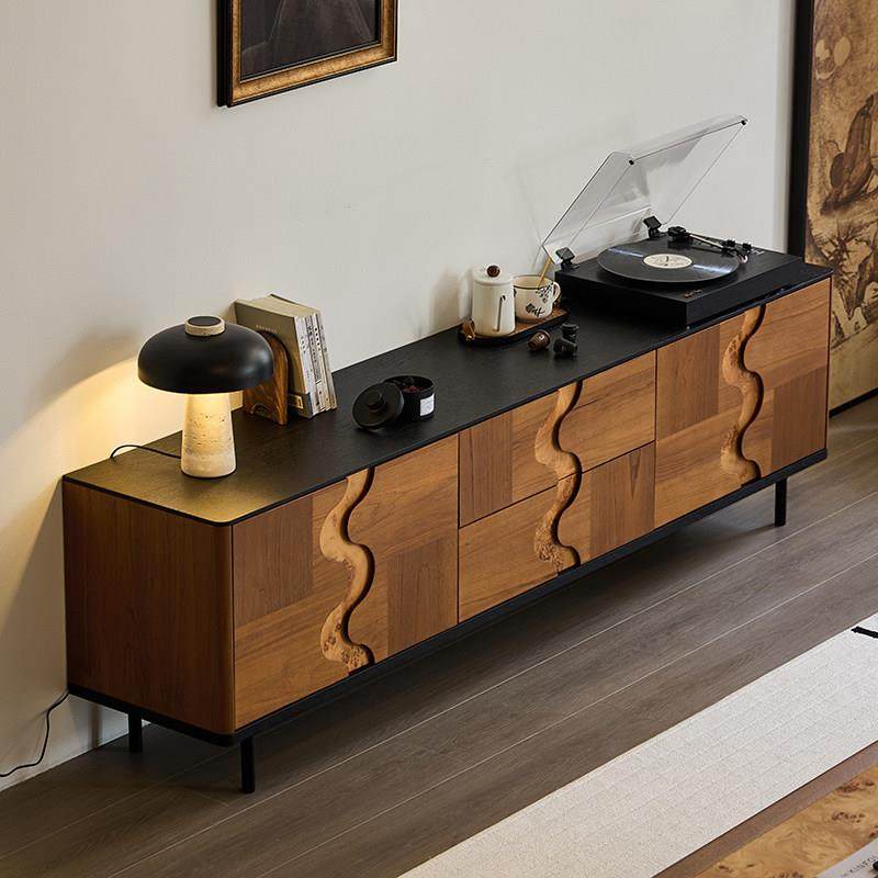 中古风电视柜黑胡桃柚木色实木电视柜覆古侘寂风民宿落地电视机柜,淘宝优惠券,粉丝福利购,淘宝优惠卷