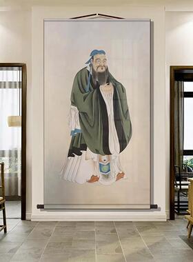 孔子像挂画孔子画像挂图孔夫子挂像教室客厅中堂丝绸画卷轴装饰画