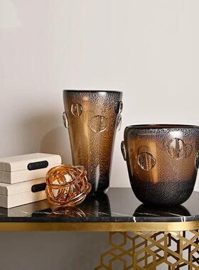 家居器奢咖花瓶加厚插花琉璃敞口高端样板间摆件银箔酒店色古法轻