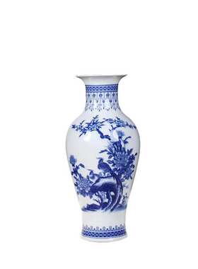 青花瓷冬瓜瓶景德镇陶瓷器花瓶摆件客厅插花中式玄关仿古小装饰品