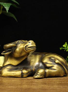 铜牛摆件仿古黄铜卧牛生肖牛摆设家居酒柜中式装饰轻奢工艺品摆件