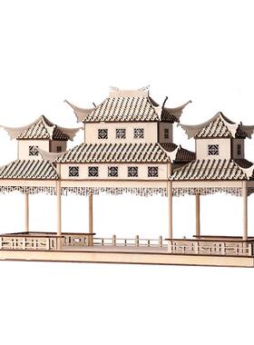 禅意新中式木质立体古建筑国风凉亭模型摆件样板房别墅售楼处摆设