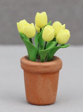 1:12娃娃屋dollhouse迷你家具微场景摆件微缩装饰花红色郁金香
