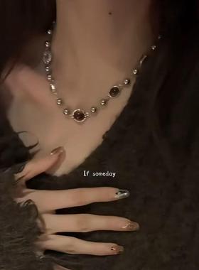 高端毛衣链设计感小众虎眼石项链女新款复古叠戴锁骨链秋冬小众中