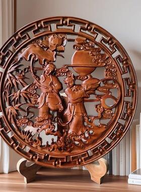 桃木和合二圣摆件家居客厅家用婚房挂件卧室木雕结婚送礼摆设礼品