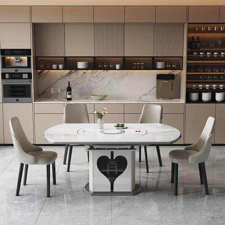 岩板餐桌带暖菜板电动转盘电磁炉多功能伸缩可变圆桌智能语音控制,淘宝优惠券,粉丝福利购,淘宝优惠卷