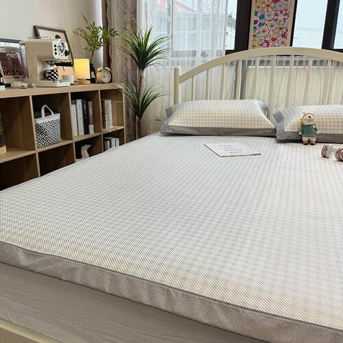 可水洗软席空调凉席日式格子凉席席子1.8米冰藤席夏天冰丝席三件 - 图1