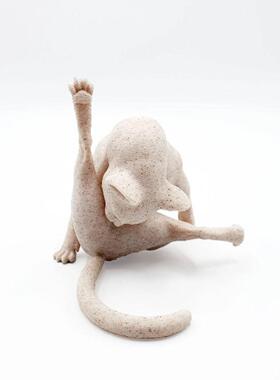 新款直销跨境新款卡通创意有趣舔毛小猫树脂工艺品书桌装饰品摆件