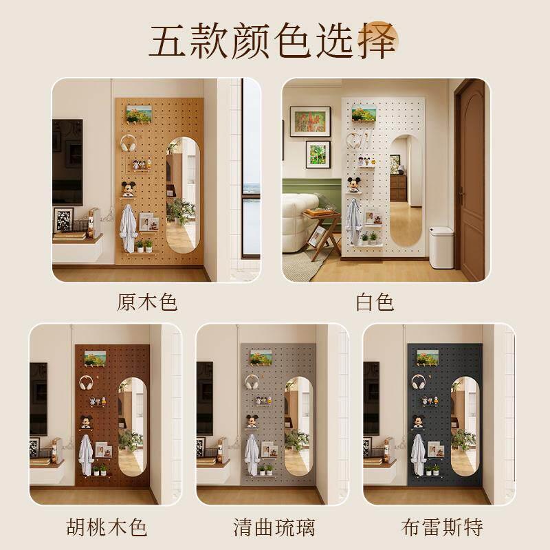 Solid wood entrance hole board storage rack full-length mirror integrated custom porch storage blocking meter box full-length mirror