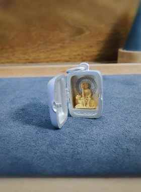 黄铜镀银嘎乌盒地藏王菩萨迷你随身小佛像可打开挂坠镀金吊坠项链