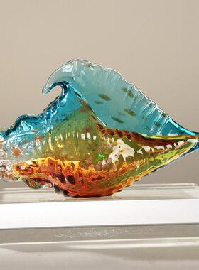 新款轻琉创意彩海螺摆件BS005璃客厅玄关酒柜茶七几桌面干 干奢果