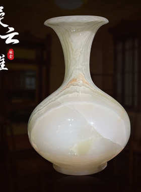 天然玉石花瓶摆设玉石花瓶样板间客厅书房摆件高级感玉器工艺品
