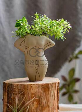 跨境创意现代人体线条花瓶手工彩绘个性花瓶装饰摆件插花家居
