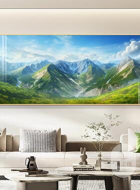 绿色青山图客厅装饰画横版背有靠山沙发背景墙壁有山无水大气挂画