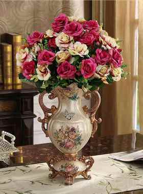 高档欧式奢花瓶水果盘烟华饰灰缸巾盒套装摆件纸创意家居装树脂工