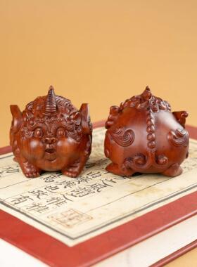 雷击枣木木雕飞天貔貅可爱车载公室桌面摆件文玩把件茶宠金蟾