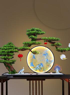 奢新中式迎客松入门盆景室内红玄关桌面办公室AL100598造轻景网摆