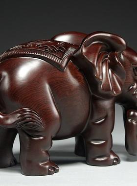 黑檀木雕大象摆件一对实木家居客厅电视柜装饰工艺品新居开业送礼