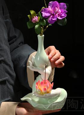 新中式佛手花瓶陶瓷摆件家居客厅水培花器绿植禅意花插桌面装饰品