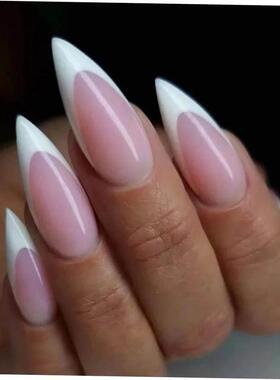24Pcs French False Nails Almond Fake Nails with Glue Press o