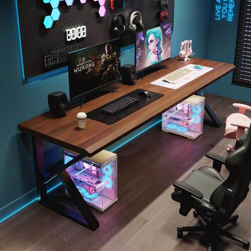 实木双人电脑桌台式工作台两人长桌子家用电竞桌简约卧室大板书桌 - 图3