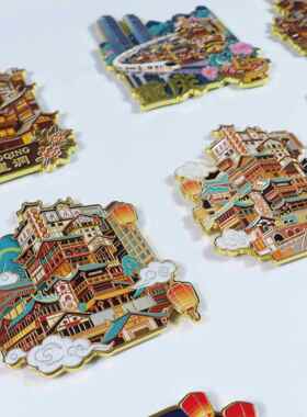 重庆冰箱贴金属新款重庆旅游纪念品锌合金重庆文创冰箱贴工厂