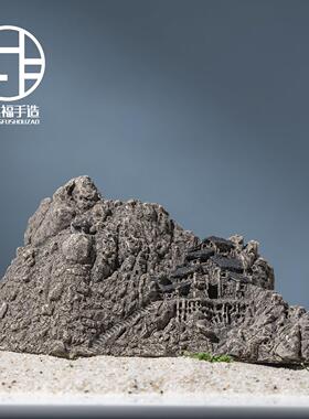 创意实心陶瓷摆件鱼缸造景假山吸水石水陆鱼缸造景山中小屋微景观