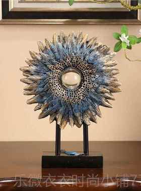 新款创美式复意羽毛摆件礼品电柜客厅古茶几样品视房软装家居装饰