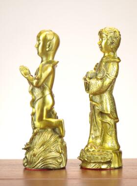 杨铜记 铜童男童女一对摆件 家居装饰 结婚礼品 金童玉女